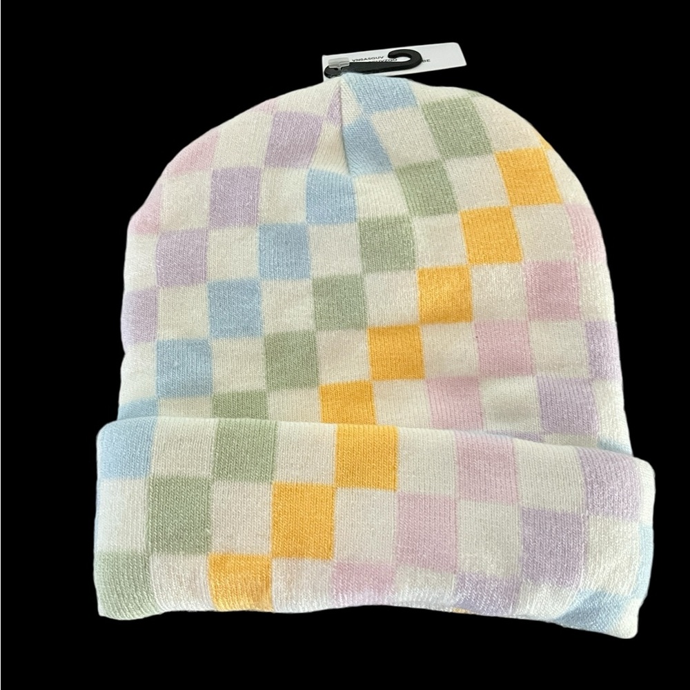 Vans “Breakin Curfew” beanie. Pastel and off white checkered accents. NWT